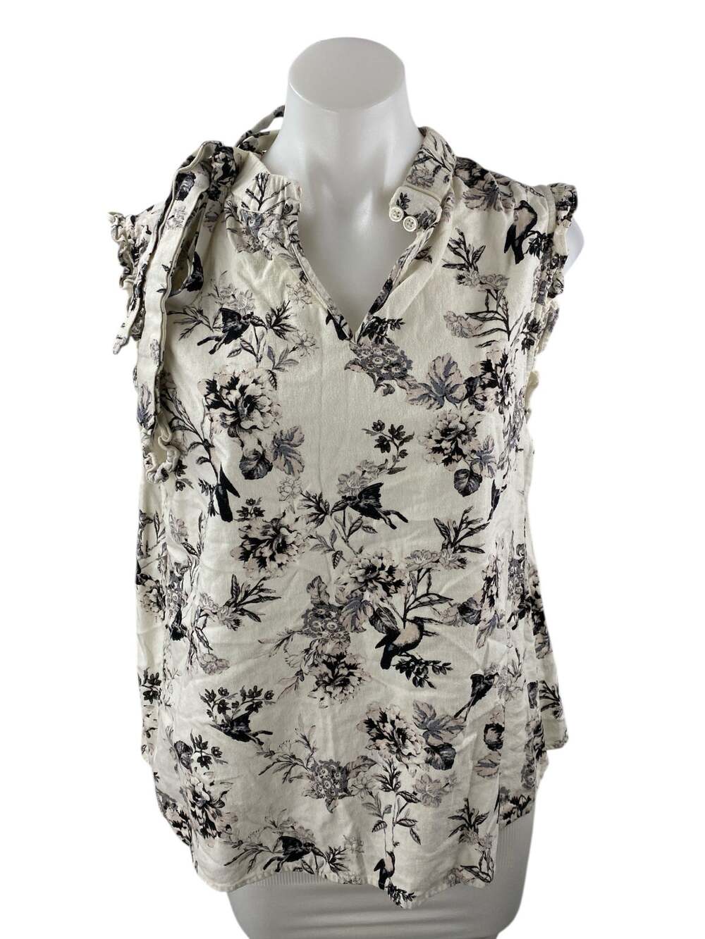 Who What Wear White Floral Ruffle Button Mock Neck Sleeveless Tank Blouse Top XL